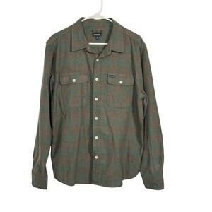 Brixton Bowery Men’s Green Brown Plaid Flannel Button-Up Shirt Size L